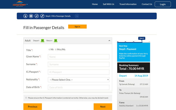 Cataferry Online Booking