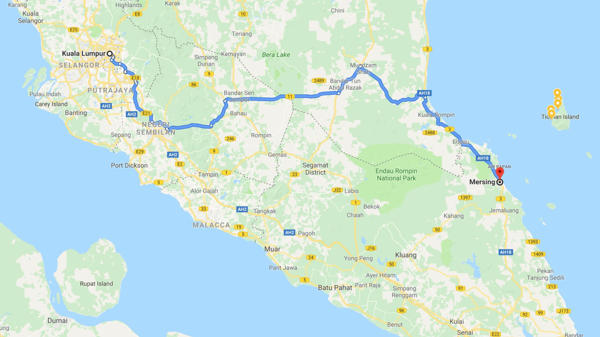 Self-Drive from KL to Mersing (Route 2)