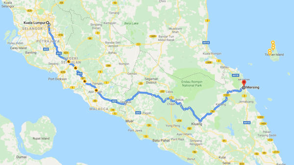 Self-Drive from KL to Mersing (Route 3)