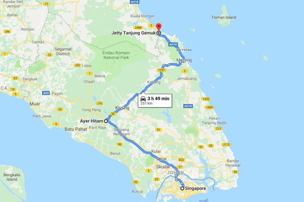 Singapore To Tanjung Gemok Jetty - Route 2